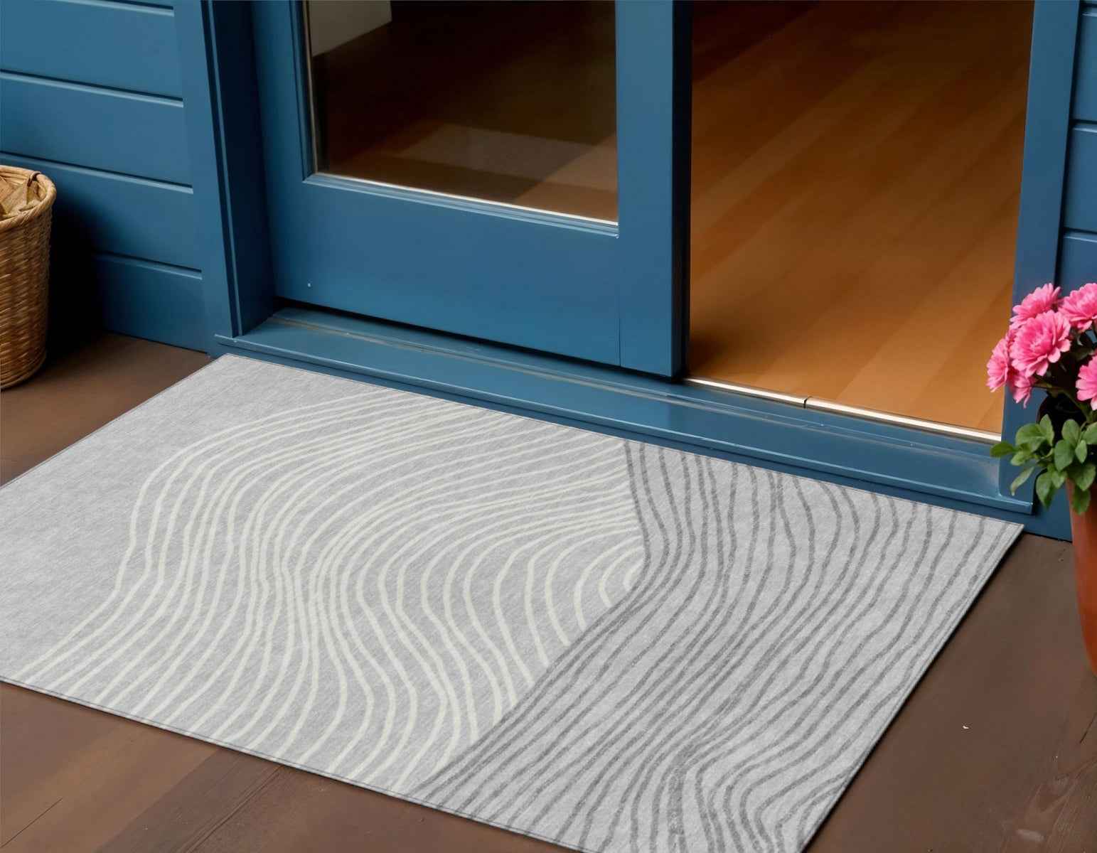 3' X 5' Gray And Ivory Striped Washable Indoor Outdoor Area Rug