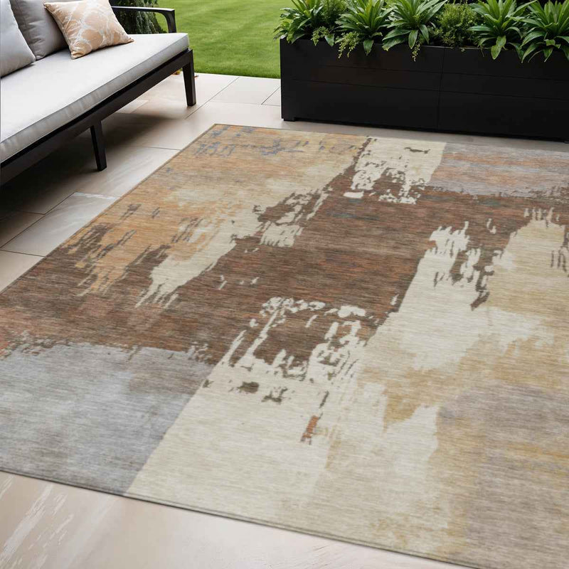 5' X 8' Rust Ivory And Gray Abstract Washable Indoor Outdoor Area Rug