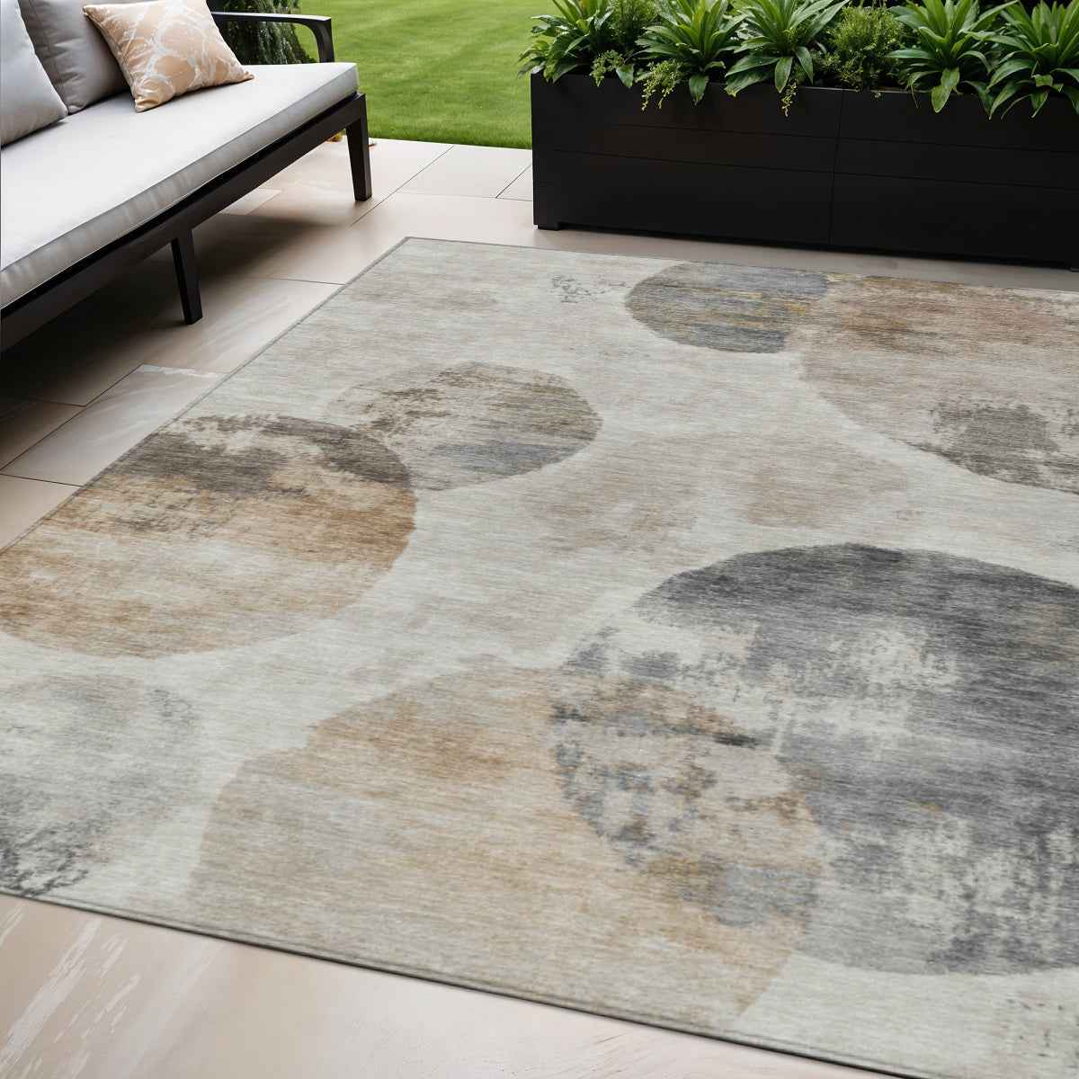 5' X 8' Taupe Ivory And Beige Abstract Washable Indoor Outdoor Area Rug