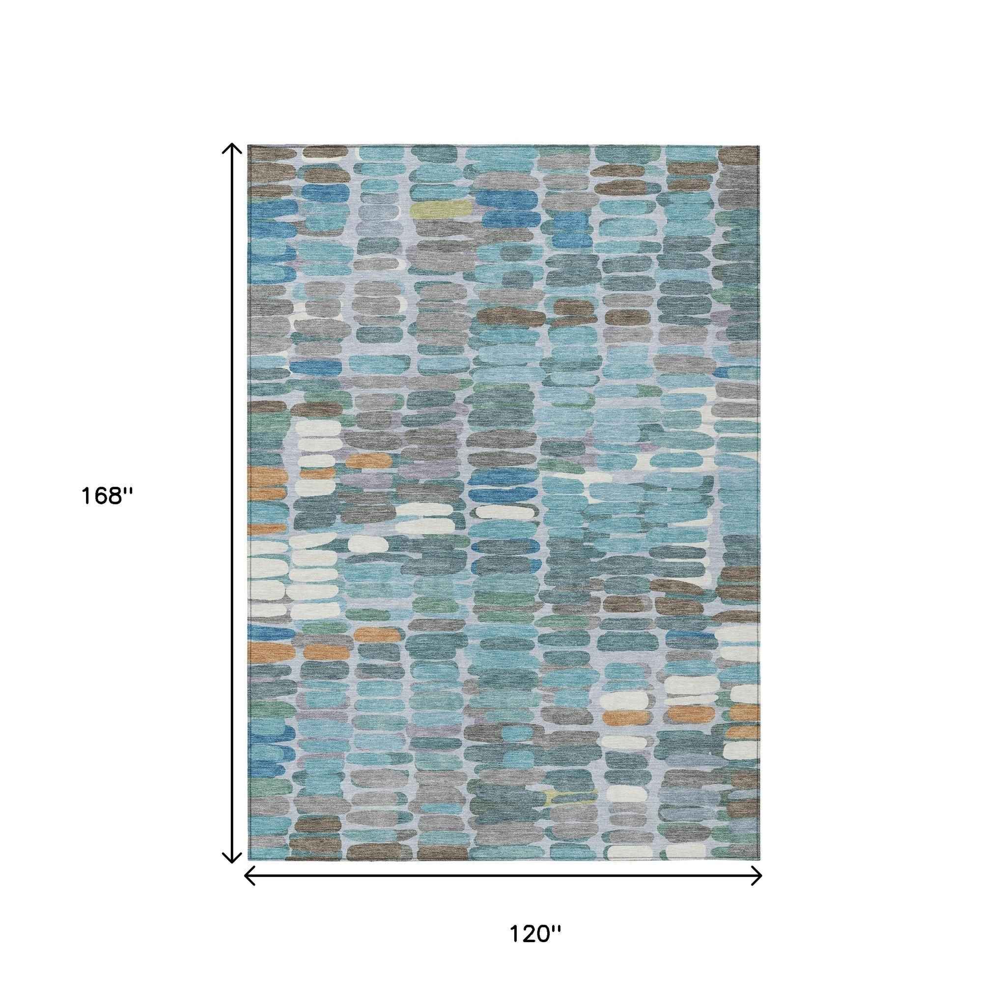 10' X 14' Teal Blue Copper And Ivory Abstract Washable Indoor Outdoor Area Rug