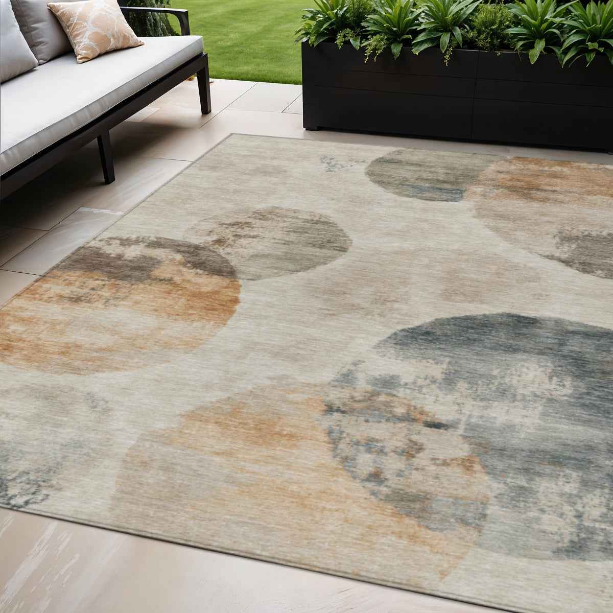 5' X 8' Beige Khaki And Ivory Abstract Washable Indoor Outdoor Area Rug