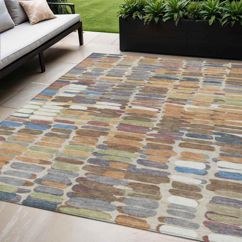 10' X 14' Copper White And Gray Abstract Washable Indoor Outdoor Area Rug
