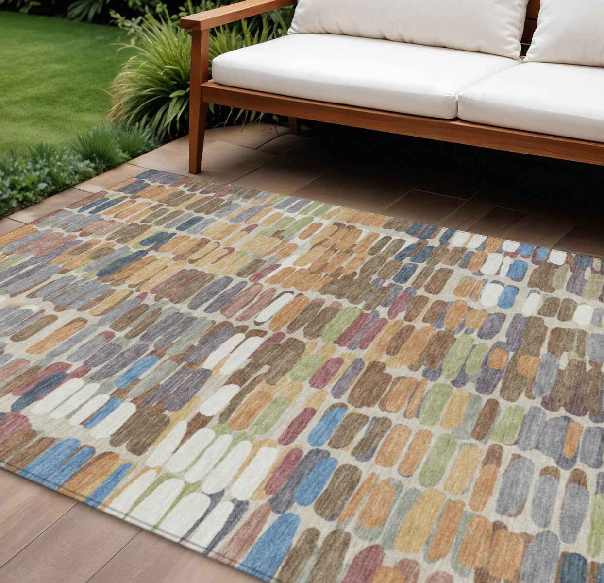 8' X 10' Copper White And Gray Abstract Washable Indoor Outdoor Area Rug