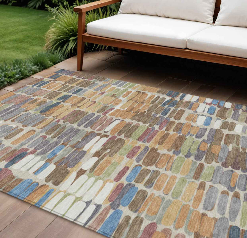 8' X 10' Copper White And Gray Abstract Washable Indoor Outdoor Area Rug