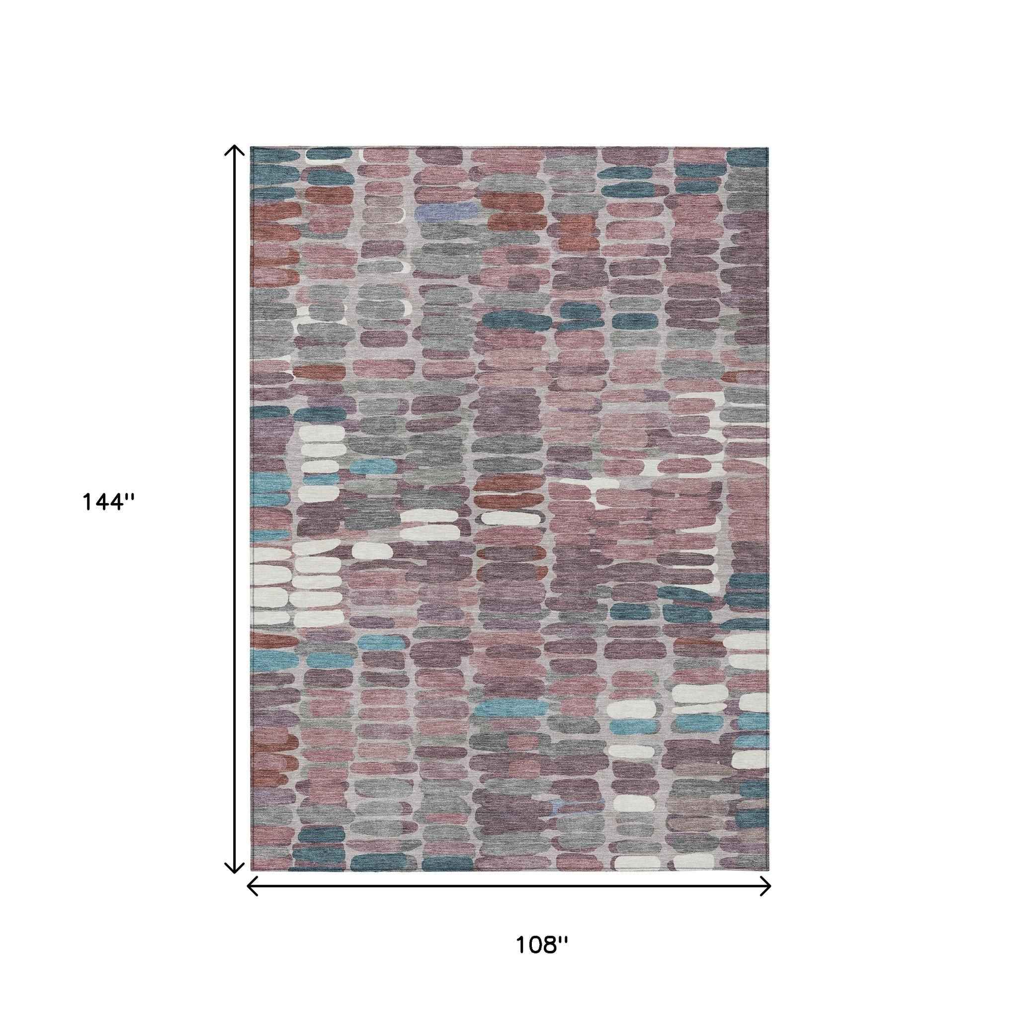 9' X 12' Blush Pink And Merlot Abstract Washable Indoor Outdoor Area Rug