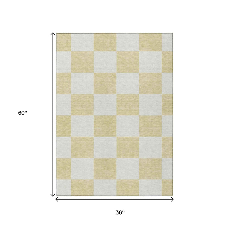 3' X 5' Wheat And Beige Geometric Washable Indoor Outdoor Area Rug