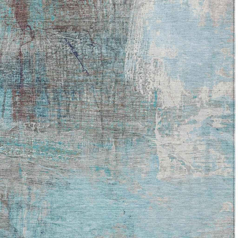 10' X 14' Teal Blue And Gray Abstract Washable Indoor Outdoor Area Rug