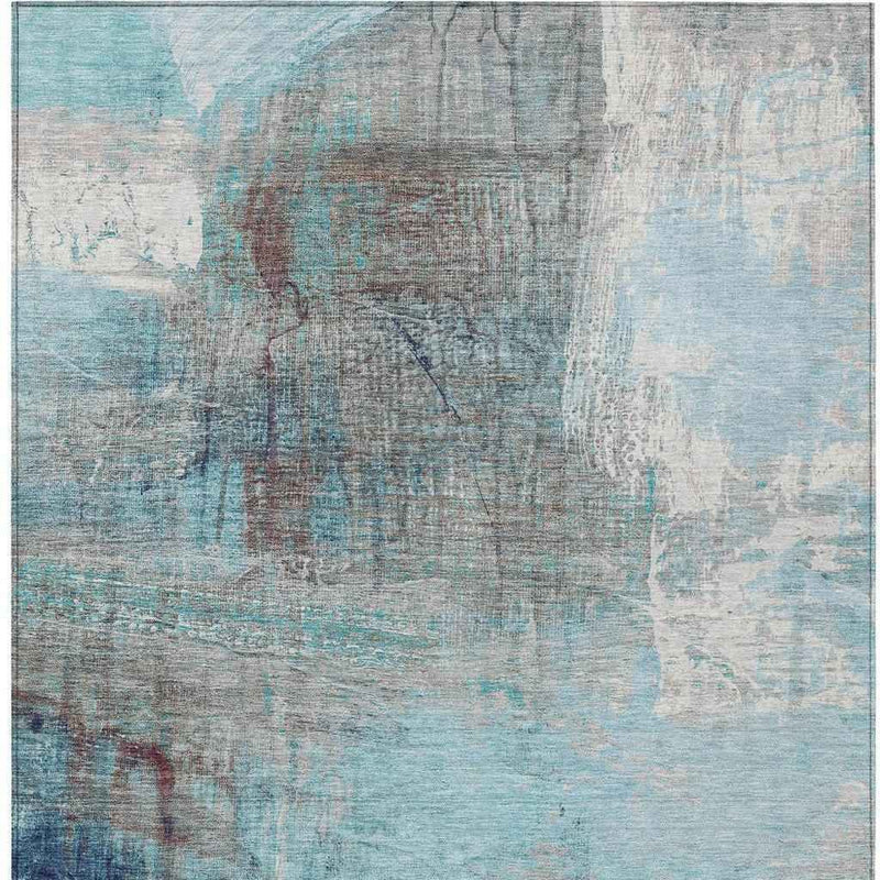 10' X 14' Teal Blue And Gray Abstract Washable Indoor Outdoor Area Rug