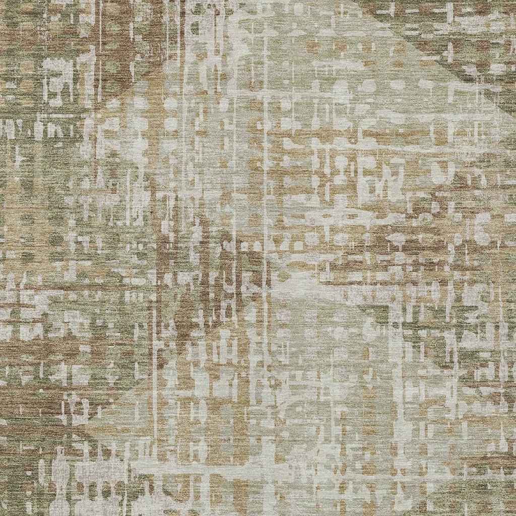 10' X 14' Fern Green And Beige Geometric Washable Indoor Outdoor Area Rug