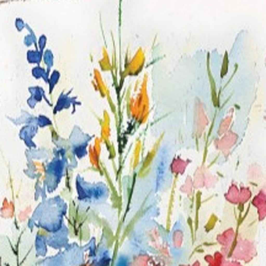 30" Blue Pink White And Yellow Solid Wood Watercolor Floral Garden Stake