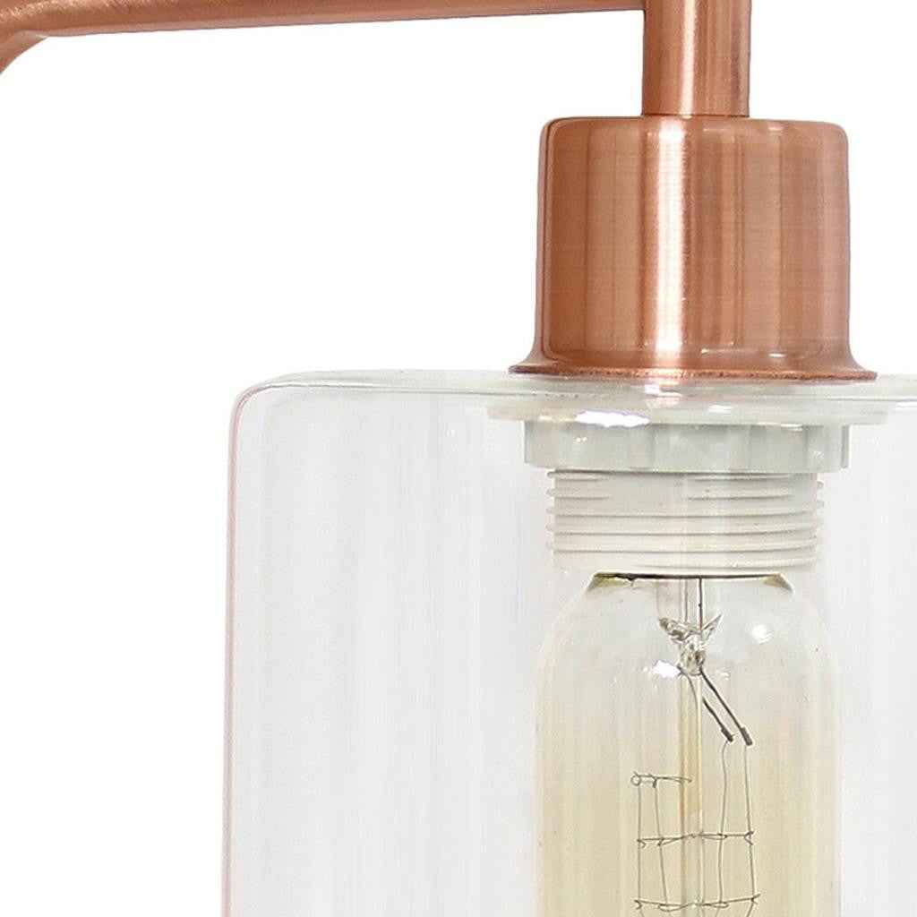 19" Rose Gold Metal Lantern Table Lamp With Clear Cylinder Shade