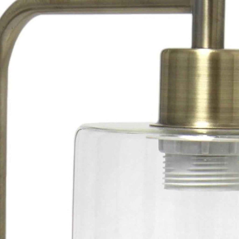 19" Antiqued Brass Metal Lantern USB Table Lamp LED With Clear Cylinder Shade