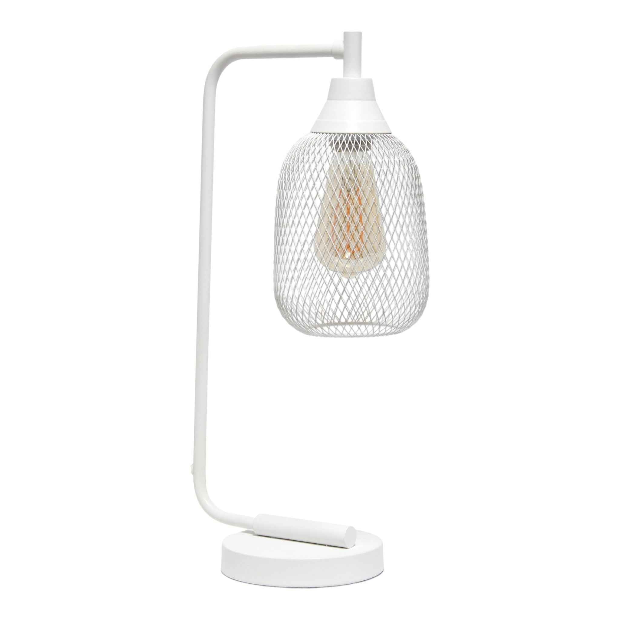 19" White Metal Lantern Table Lamp With White Globe Shade