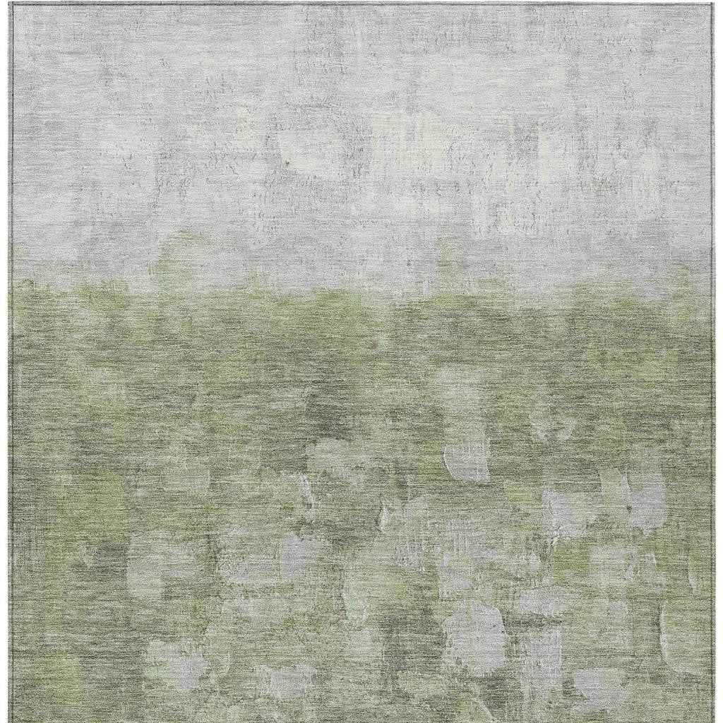 3' X 5' Fern Green And Silver Abstract Washable Indoor Outdoor Area Rug