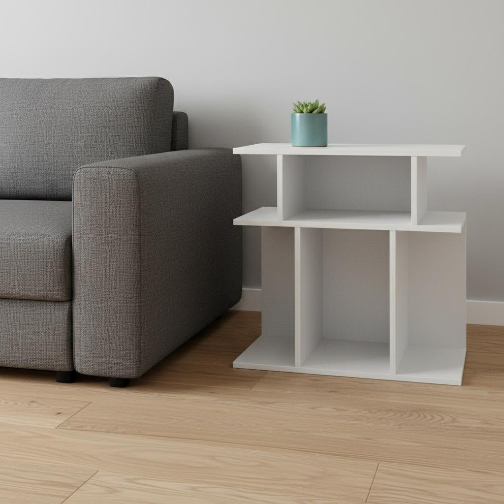24" White Wood End Table With Six Open Shelves - Living Room