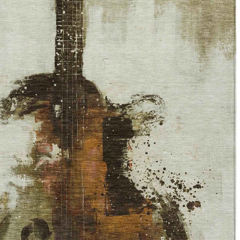 3' X 5' Brown Copper And Charcoal Abstract Washable Indoor Outdoor Area Rug