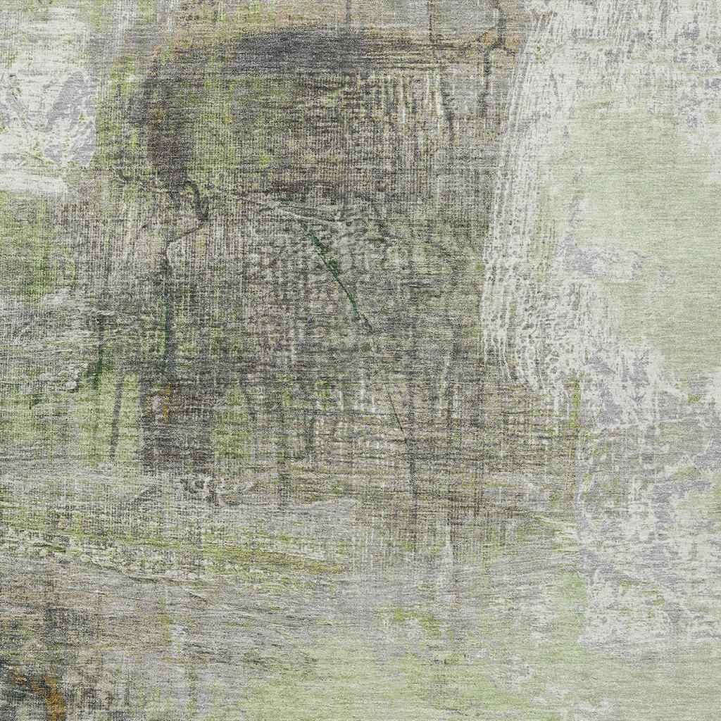 9' X 12' Artichoke Green And Ivory Abstract Washable Indoor Outdoor Area Rug