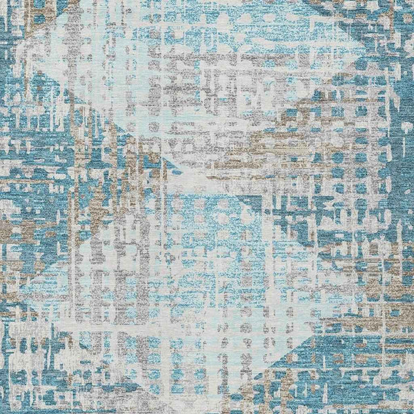 3' X 5' Teal Blue And Beige Geometric Washable Indoor Outdoor Area Rug