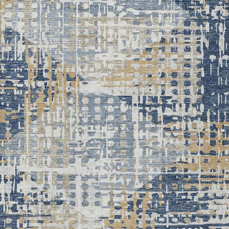 8' X 10' Navy Blue And Beige Geometric Washable Indoor Outdoor Area Rug
