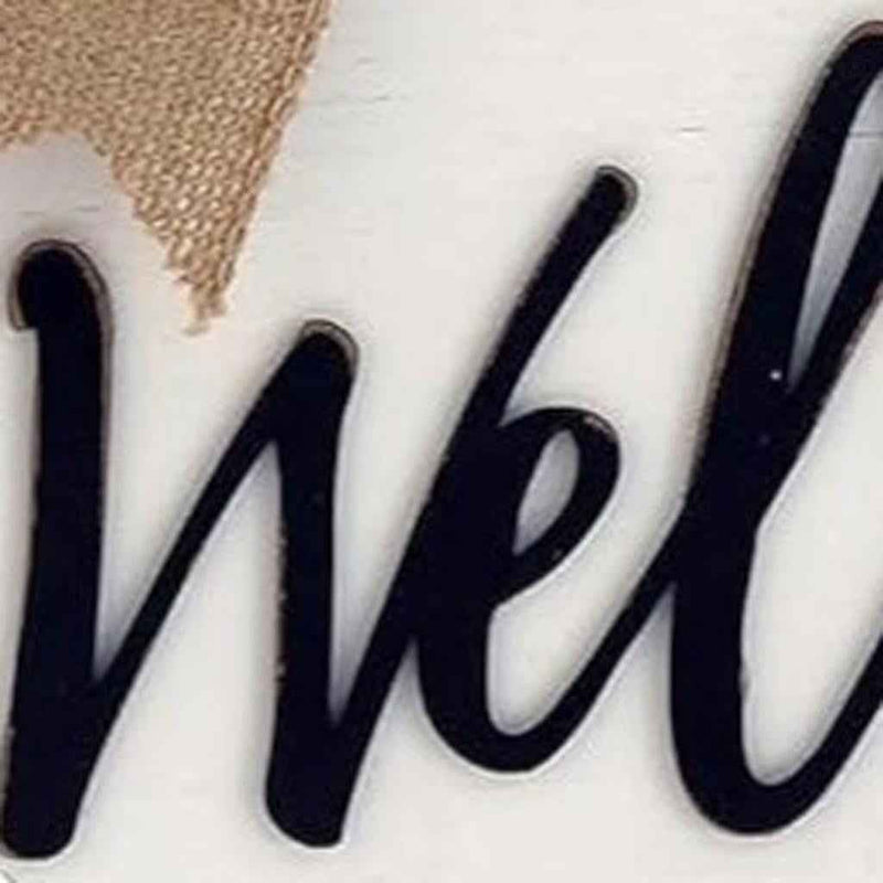 14" White Solid Wood Welcome And Hello Bow Reversible Hanging Wall Or Door Decor