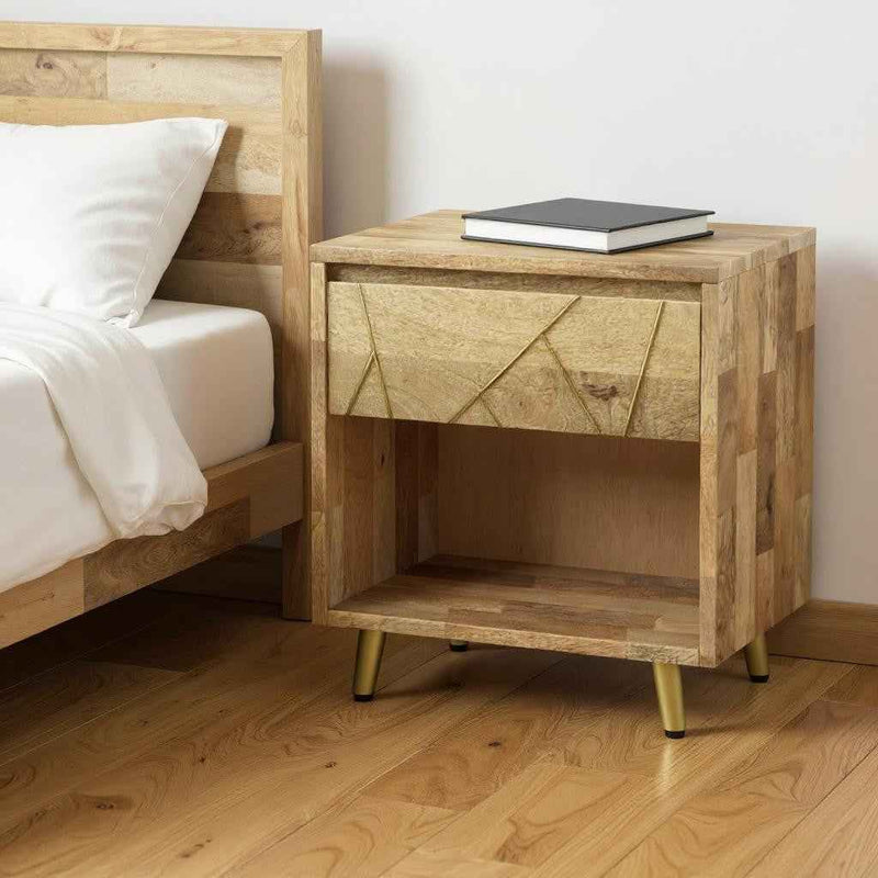 24" Natural Solid Wood Two Drawer Nightstand