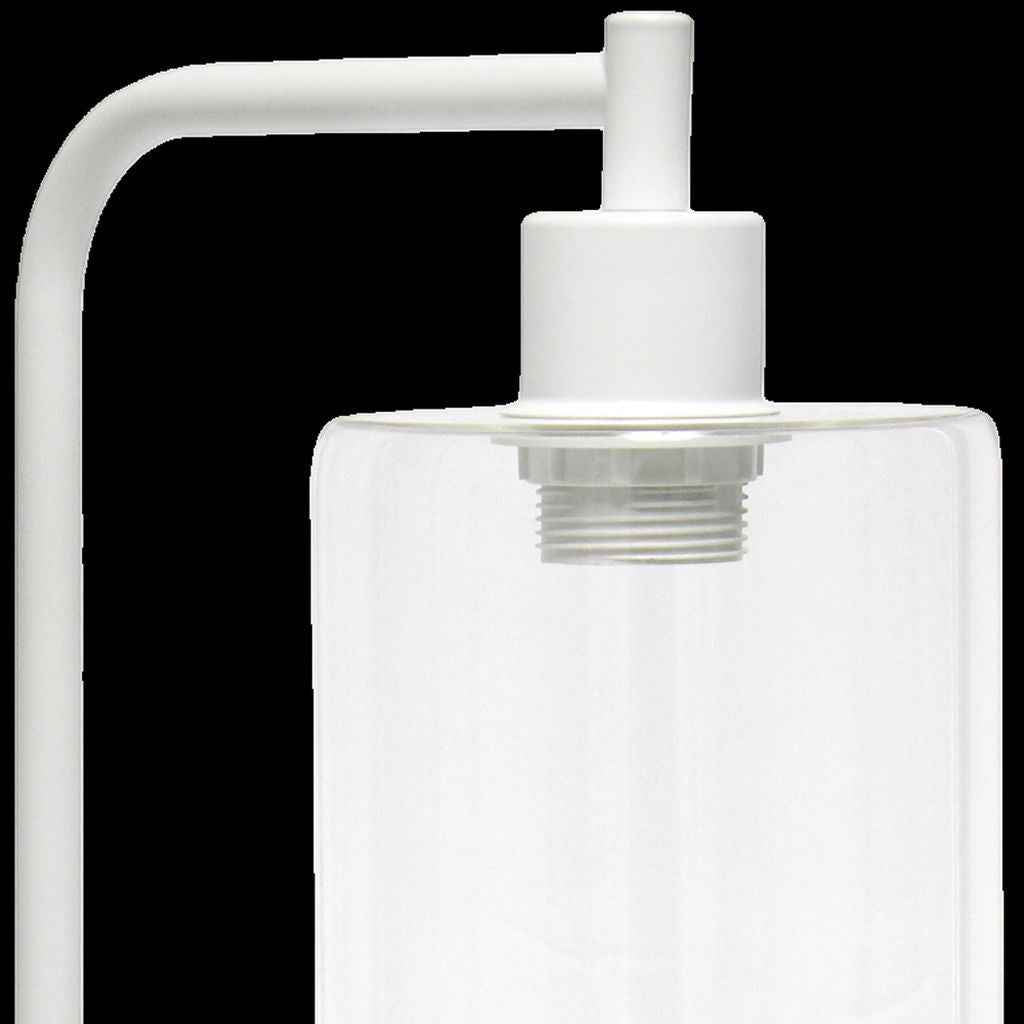 19" White Iron Lantern USB Table Lamp LED With Clear Cylinder Shade