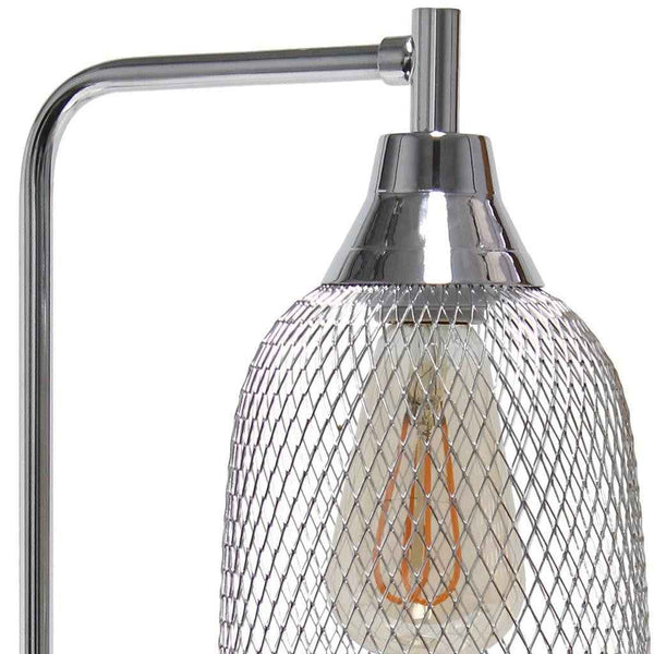 19" Silver Metal Lantern Table Lamp With Silver Globe Shade