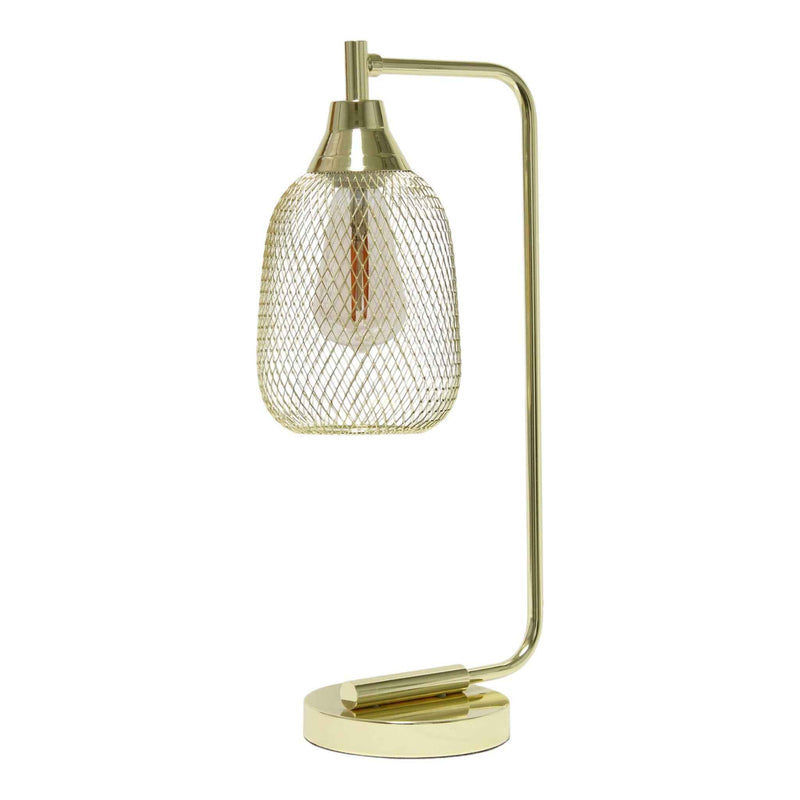 19" Gold Metal Lantern Table Lamp With Gold Globe Shade