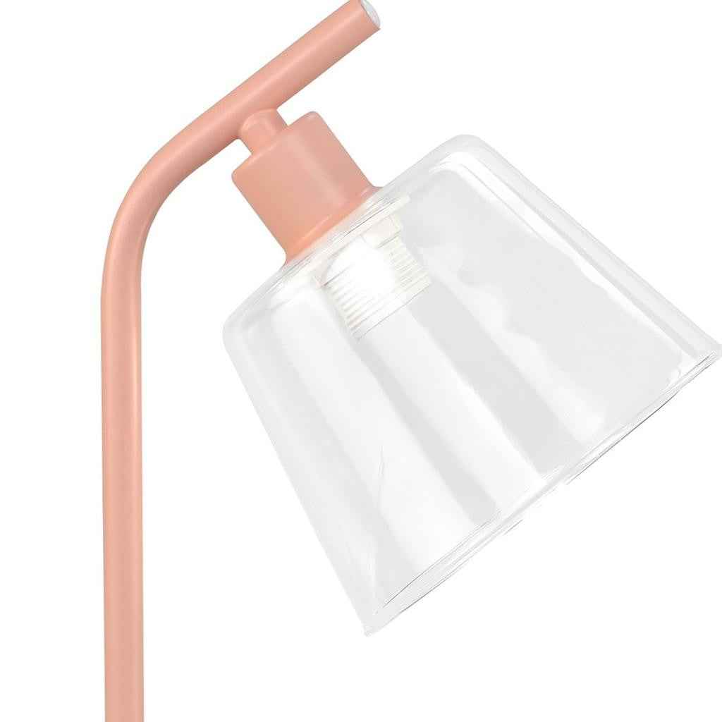 16" Blush Metal USB Table Lamp With Clear Globe Shade