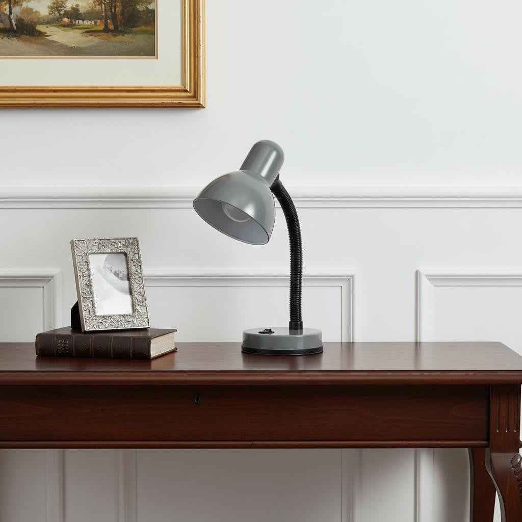 14" Gray Metal Swing Arm Table Lamp