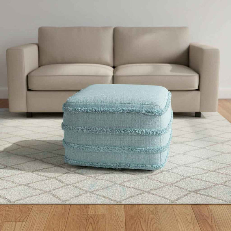 18" Blue Cotton Striped Pouf Ottoman
