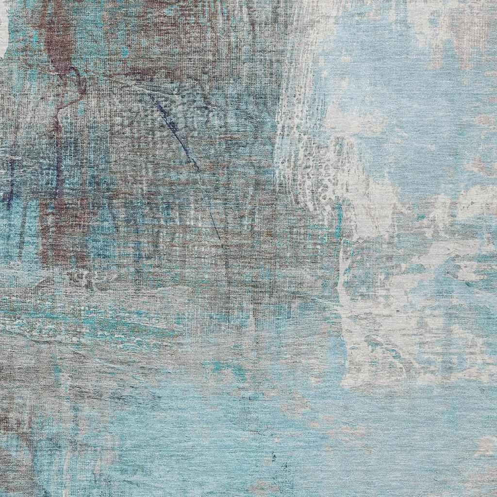 5' X 8' Teal Blue And Gray Abstract Washable Indoor Outdoor Area Rug