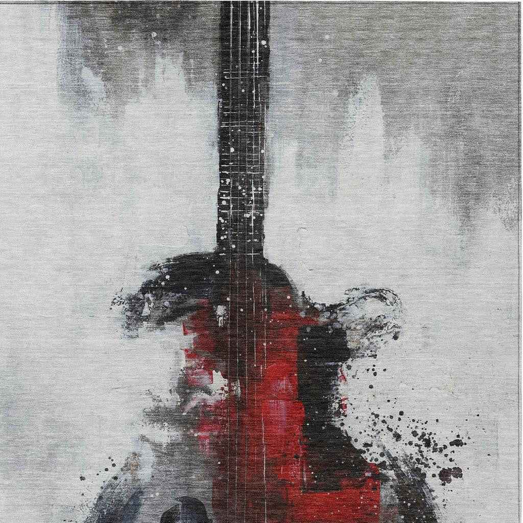 9' X 12' Gray Charcoal And Red Abstract Washable Indoor Outdoor Area Rug