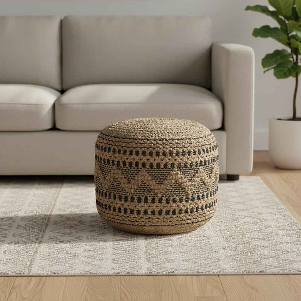 18" Tan Geometric Pouf Ottoman