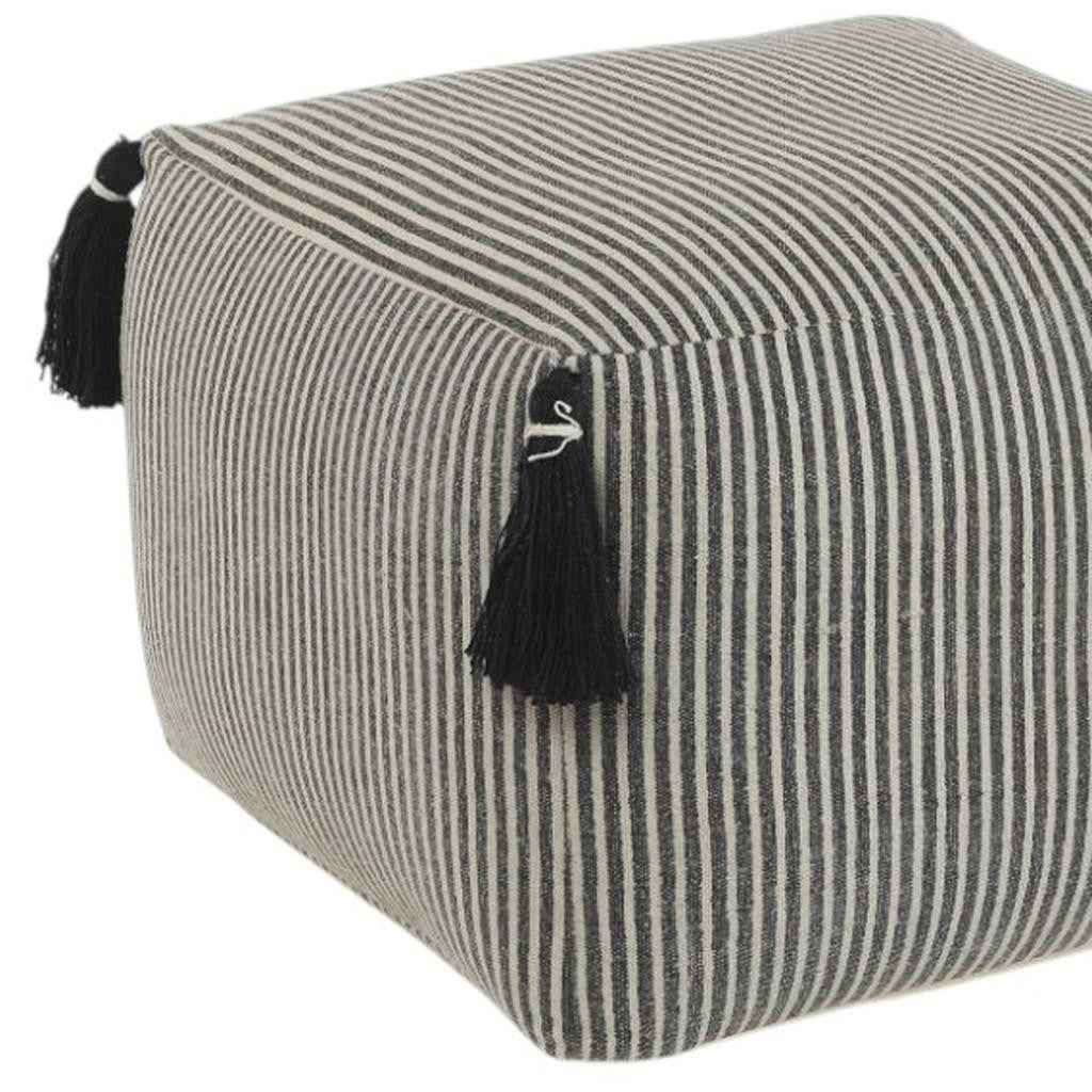 18" Gray Cotton Striped Pouf Ottoman
