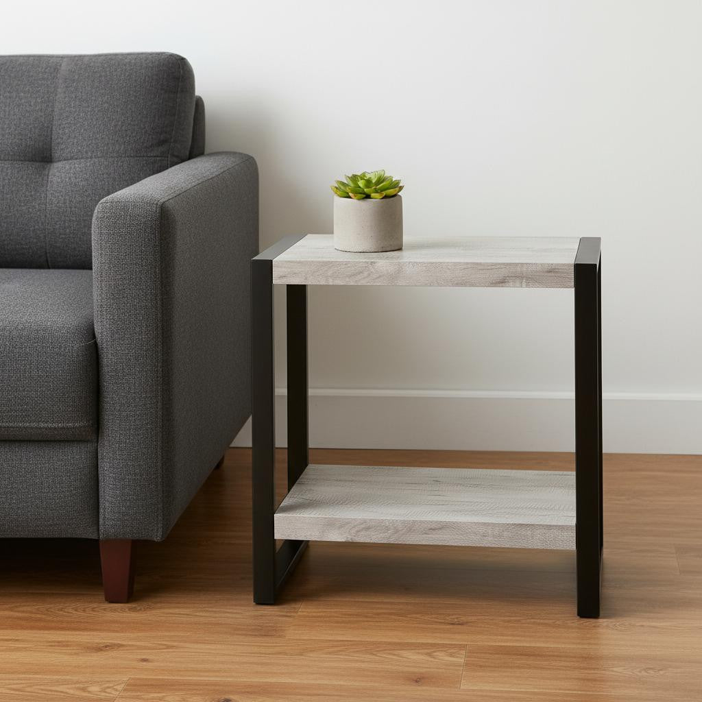 24" Black And Gray End Table With Shelf - Living Room