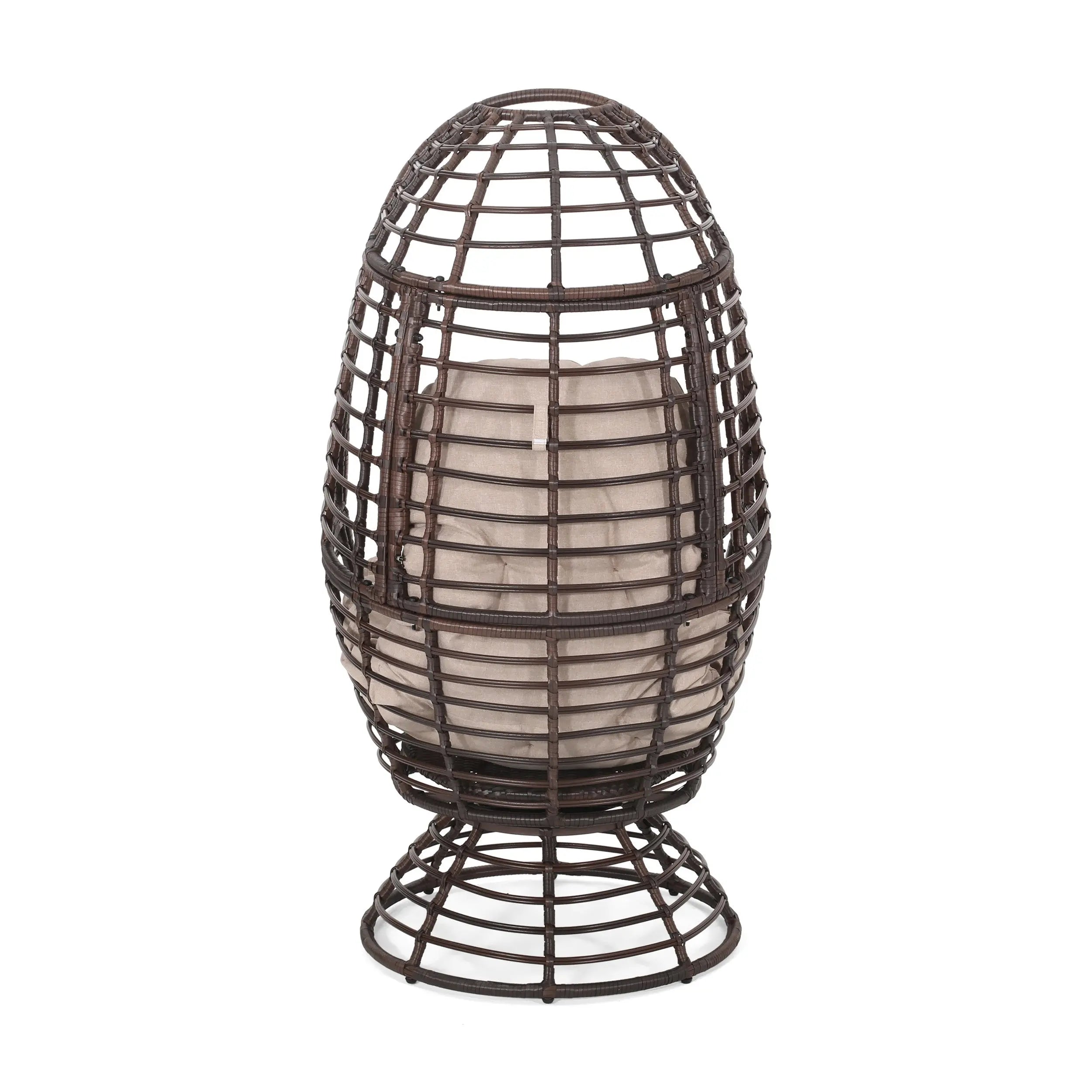 31" Beige Metal Outdoor Egg Chair with Brown Cushion Homeroots Outdoor