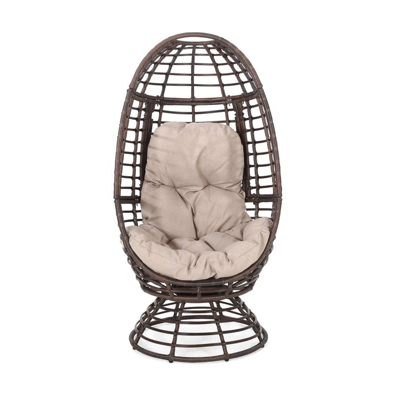 31" Beige Metal Outdoor Egg Chair with Brown Cushion Homeroots Outdoor