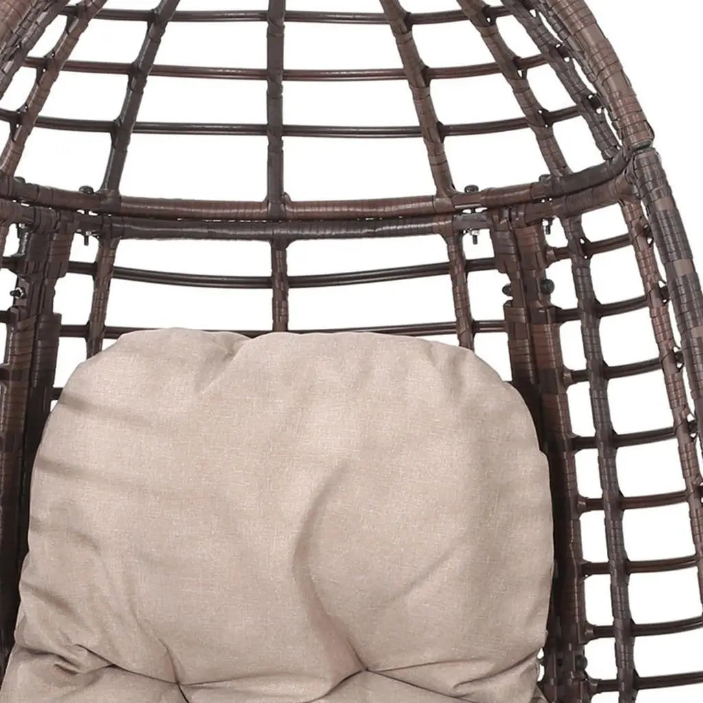 31" Beige Metal Outdoor Egg Chair with Brown Cushion Homeroots Outdoor