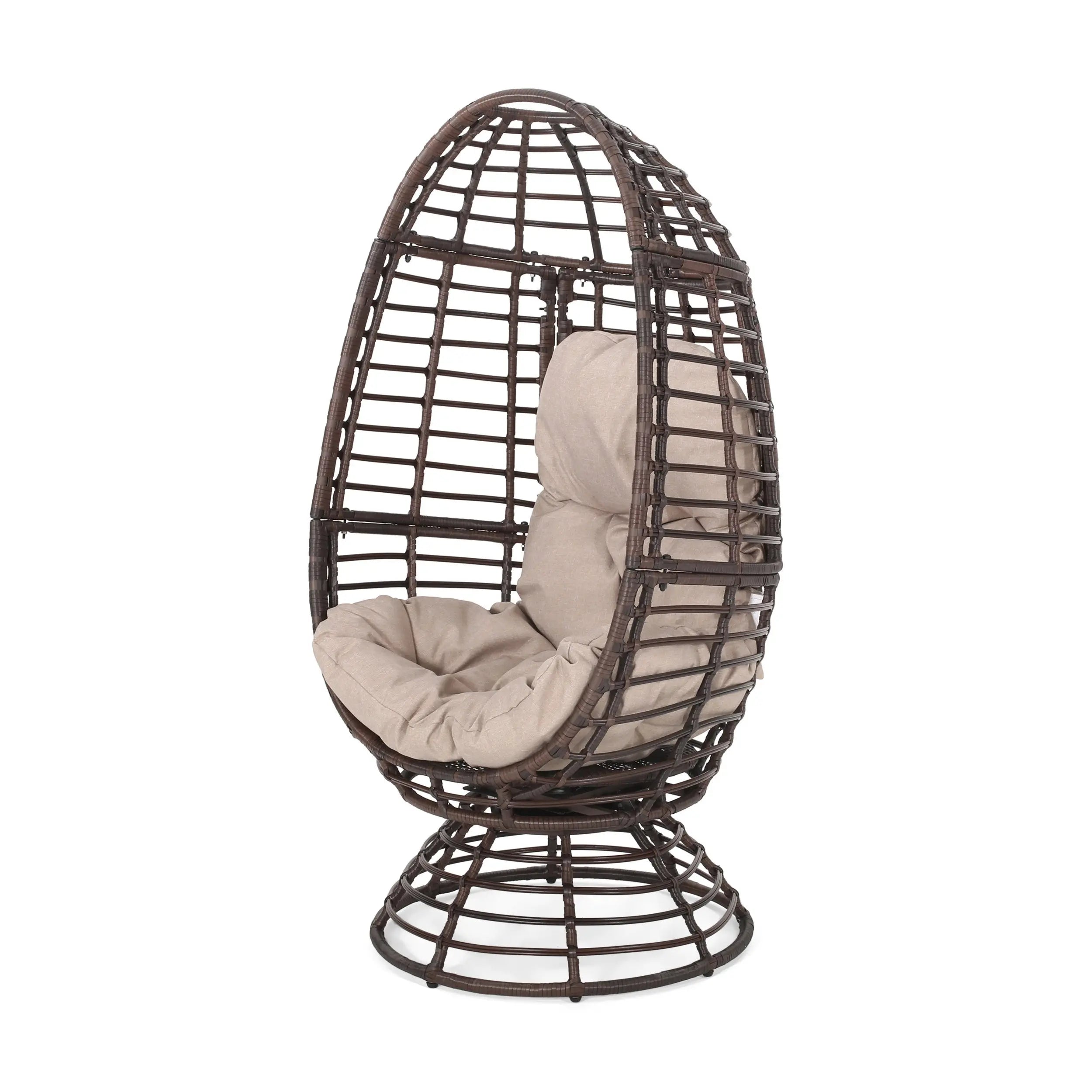 31" Beige Metal Outdoor Egg Chair with Brown Cushion Homeroots Outdoor