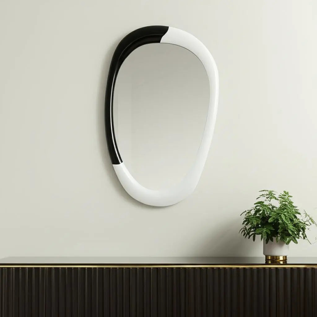 31" Black And White Steel Oval Geometric Framed Accent Mirror Homeroots Bed & Bath