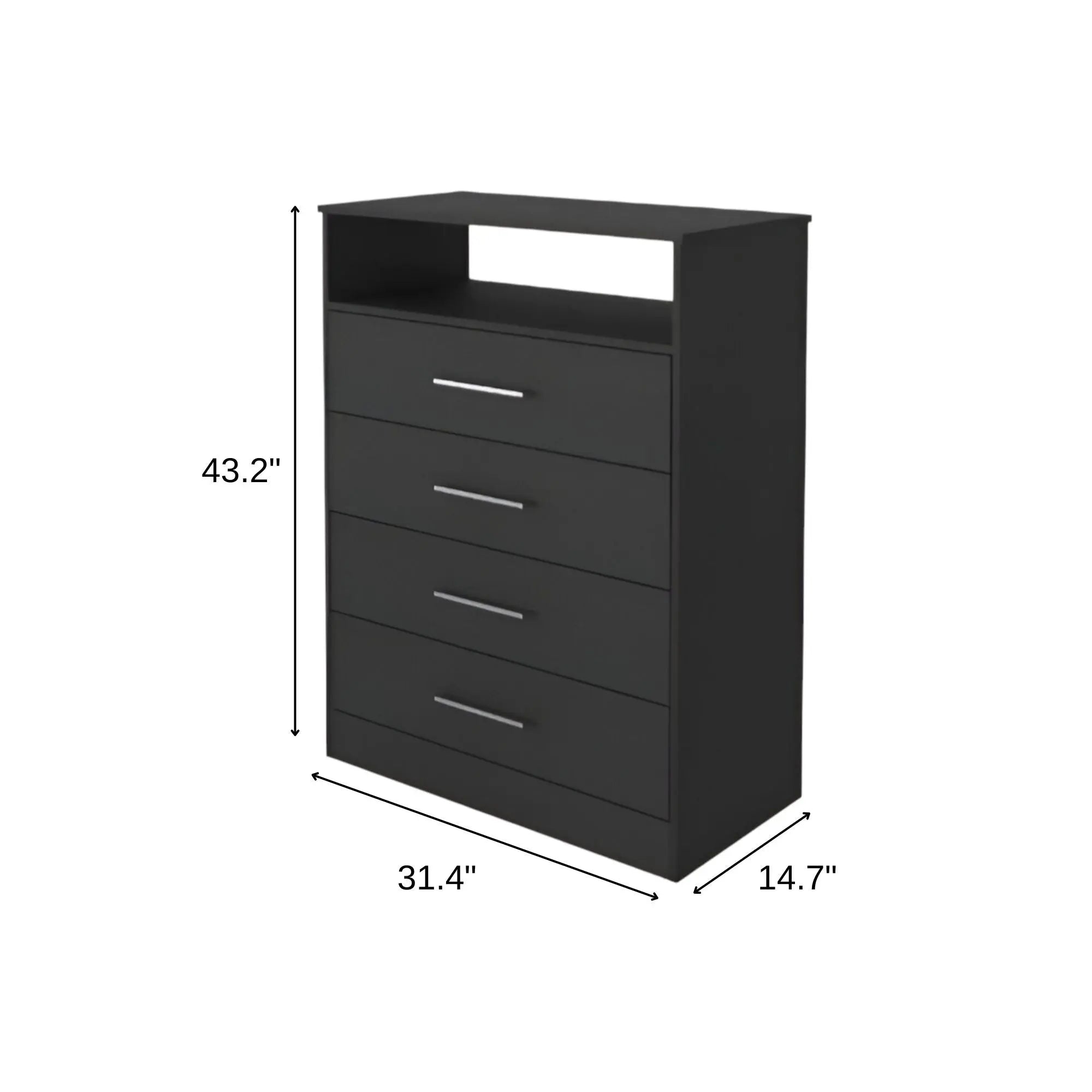 31" Black Wood Four Drawer Dresser Homeroots Bed & Bath