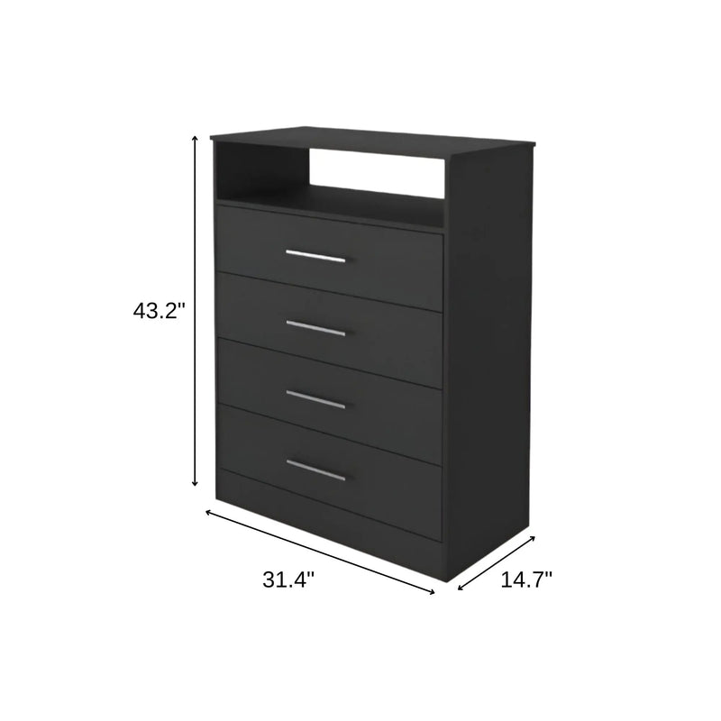 31" Black Wood Four Drawer Dresser Homeroots Bed & Bath