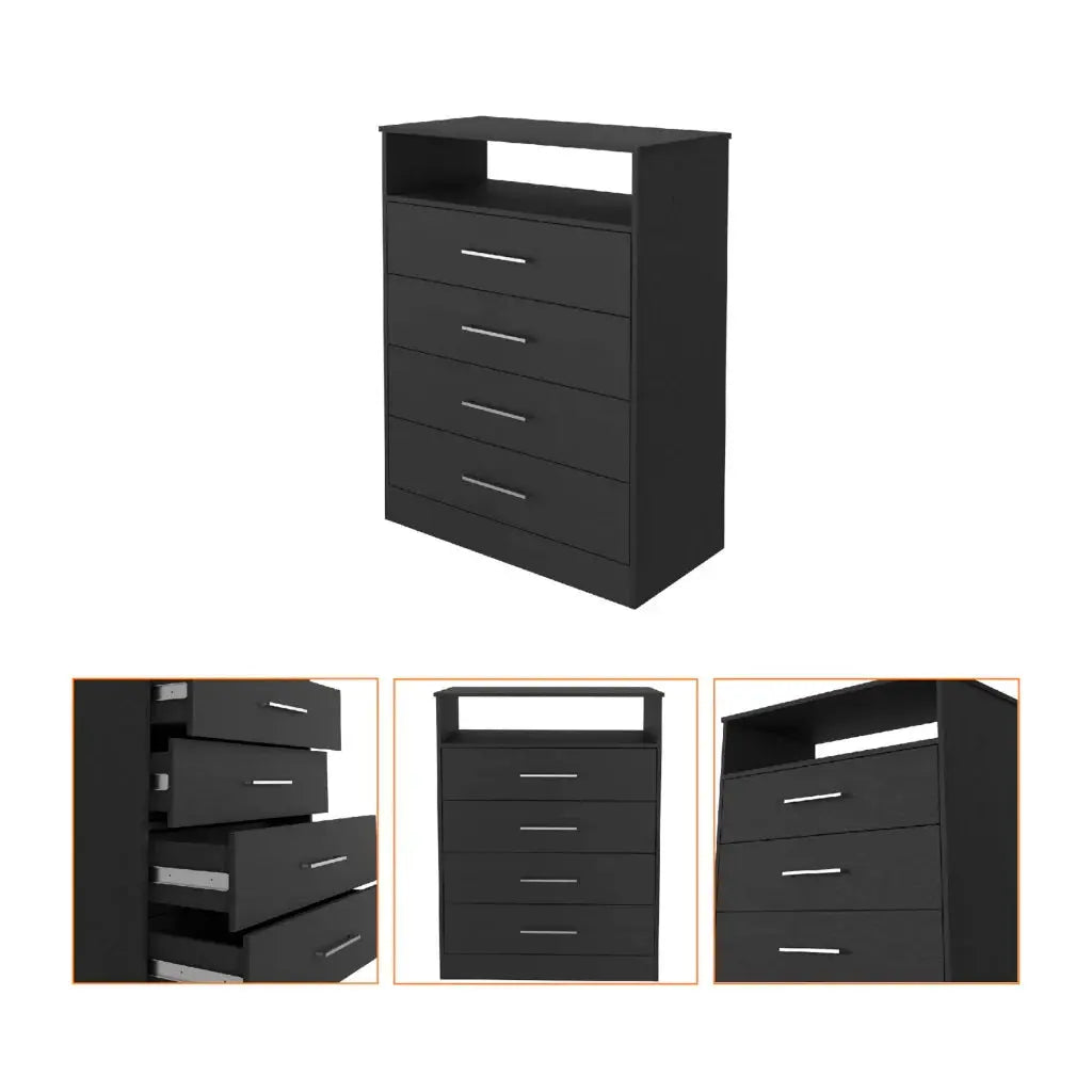 31" Black Wood Four Drawer Dresser Homeroots Bed & Bath