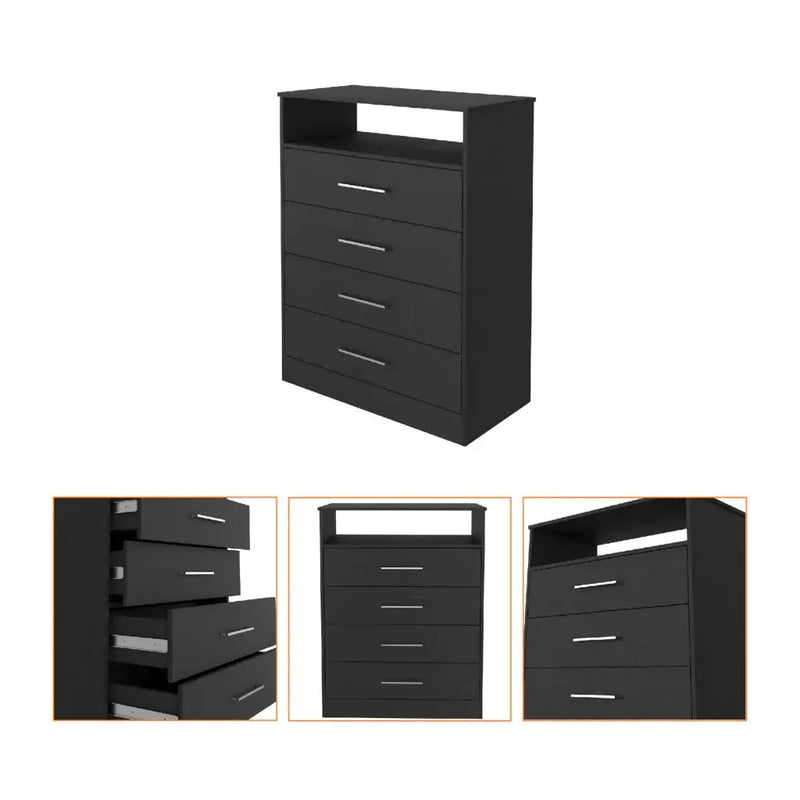 31" Black Wood Four Drawer Dresser Homeroots Bed & Bath