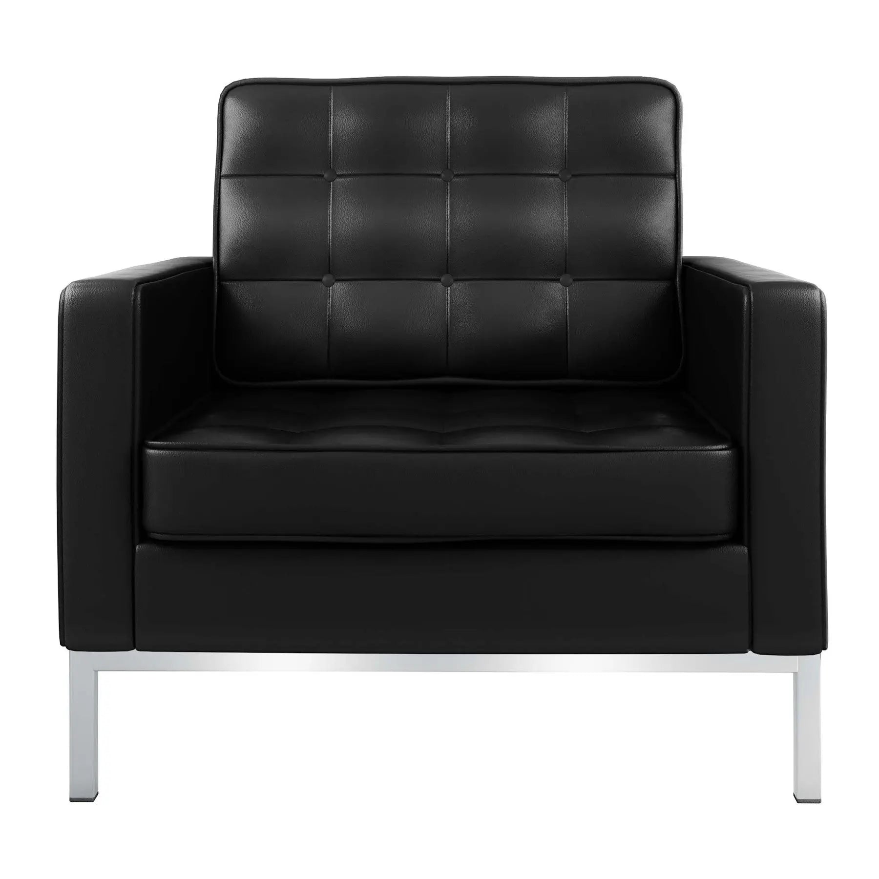 31" Black and Silver Italian Leather Tufted Club Chair Homeroots Living Room