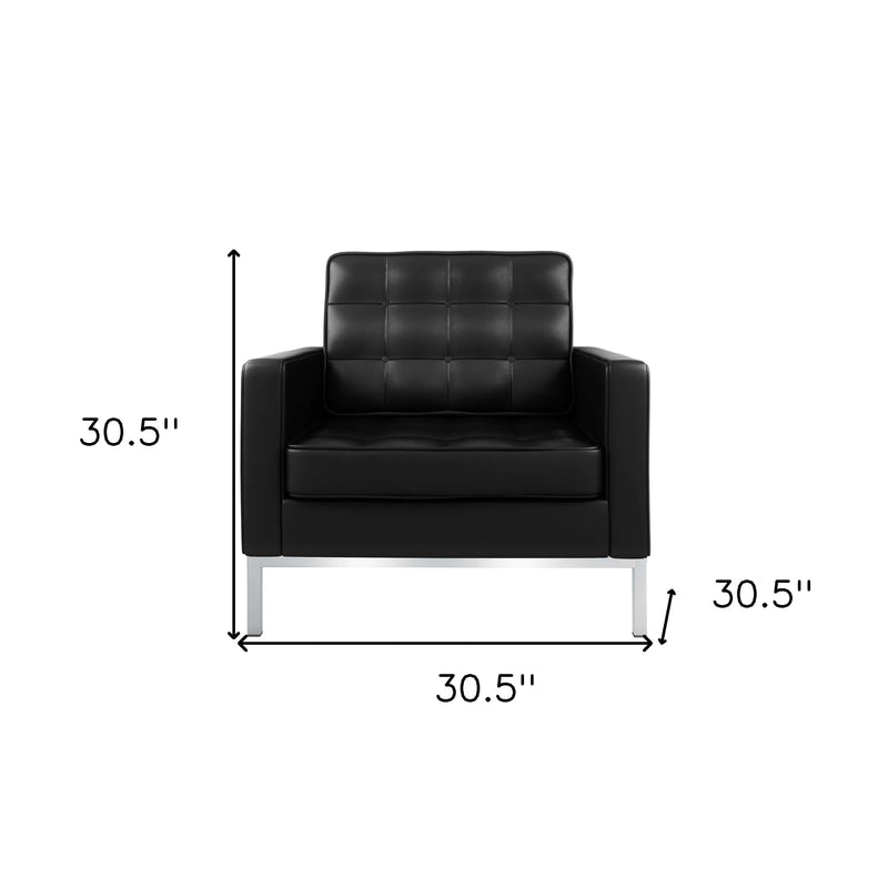 31" Black and Silver Italian Leather Tufted Club Chair Homeroots Living Room