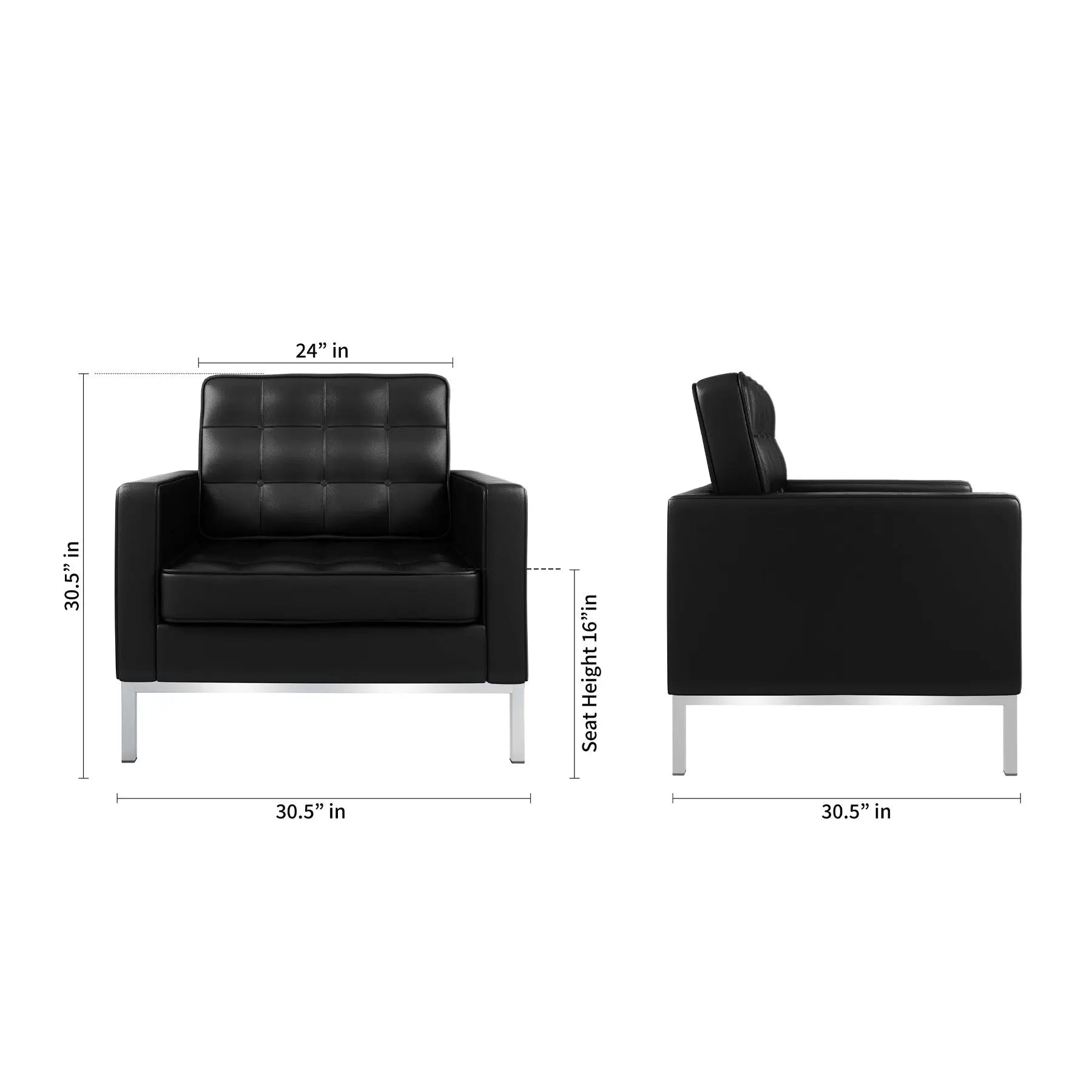 31" Black and Silver Italian Leather Tufted Club Chair Homeroots Living Room