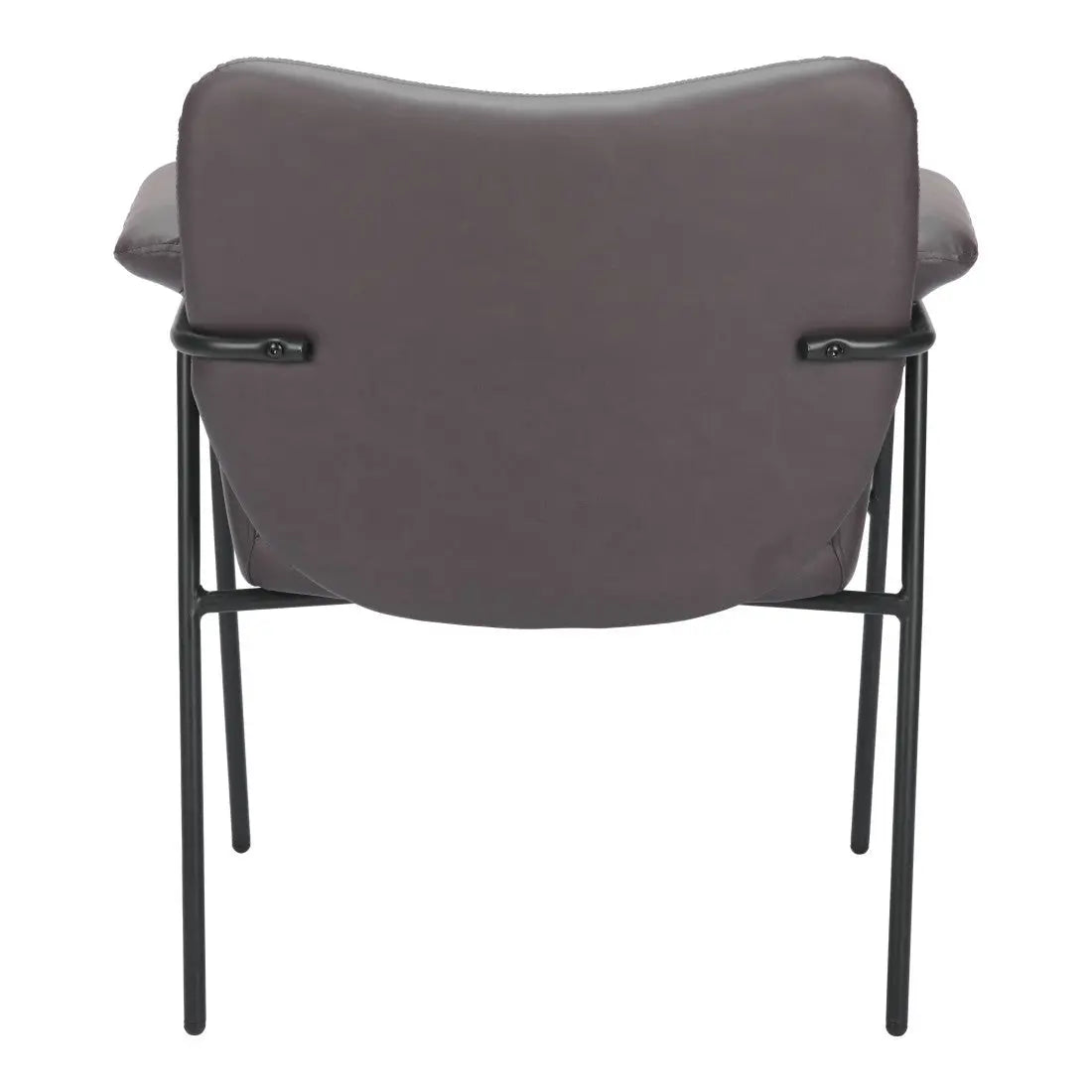 Stylish gray leather chair with a sleek black metal frame, perfect for modern living spaces.