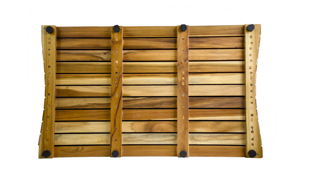 31" Brown Teak Slat Non Slip Bath Mat Homeroots Bed & Bath